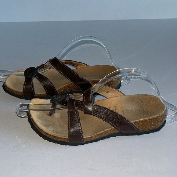 Think! Julia Brown Leather And Cork Cross Strap Sandals - Picture 2 of 10